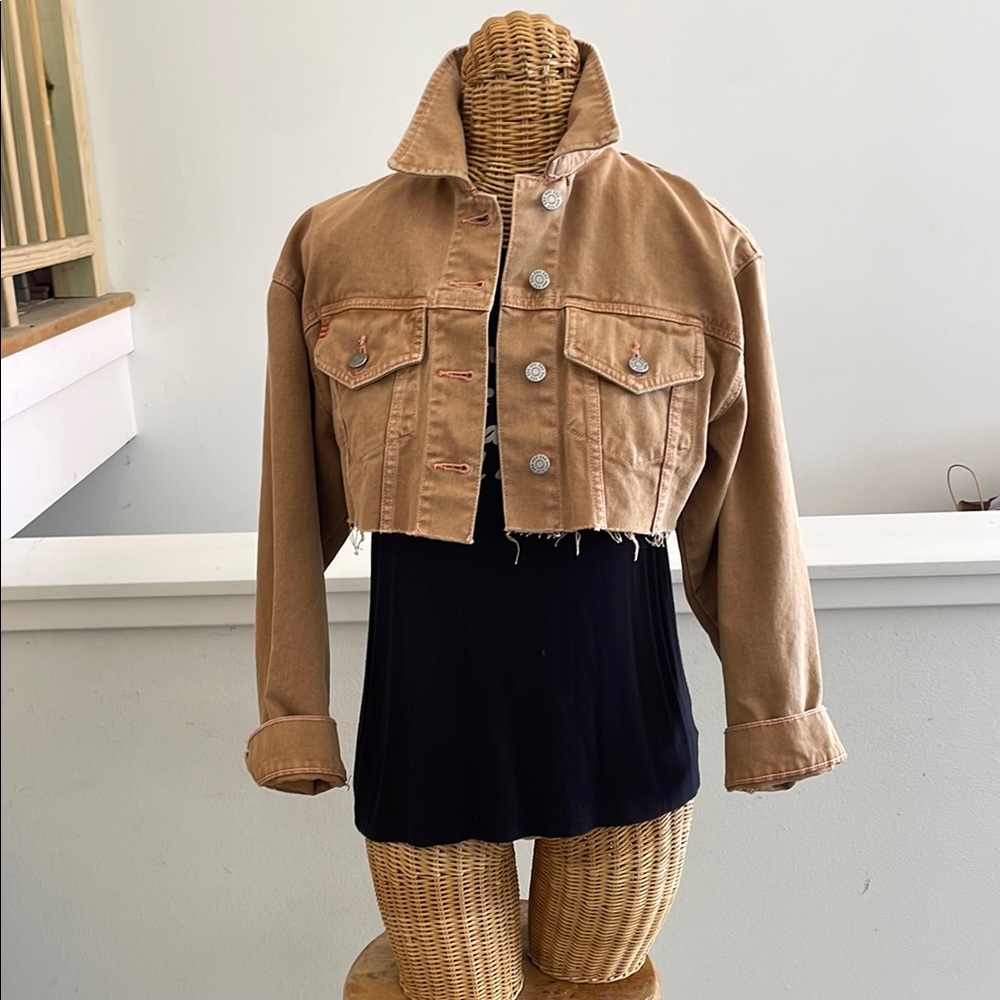 BDG Tan Jean Jacket Cropped Distressed